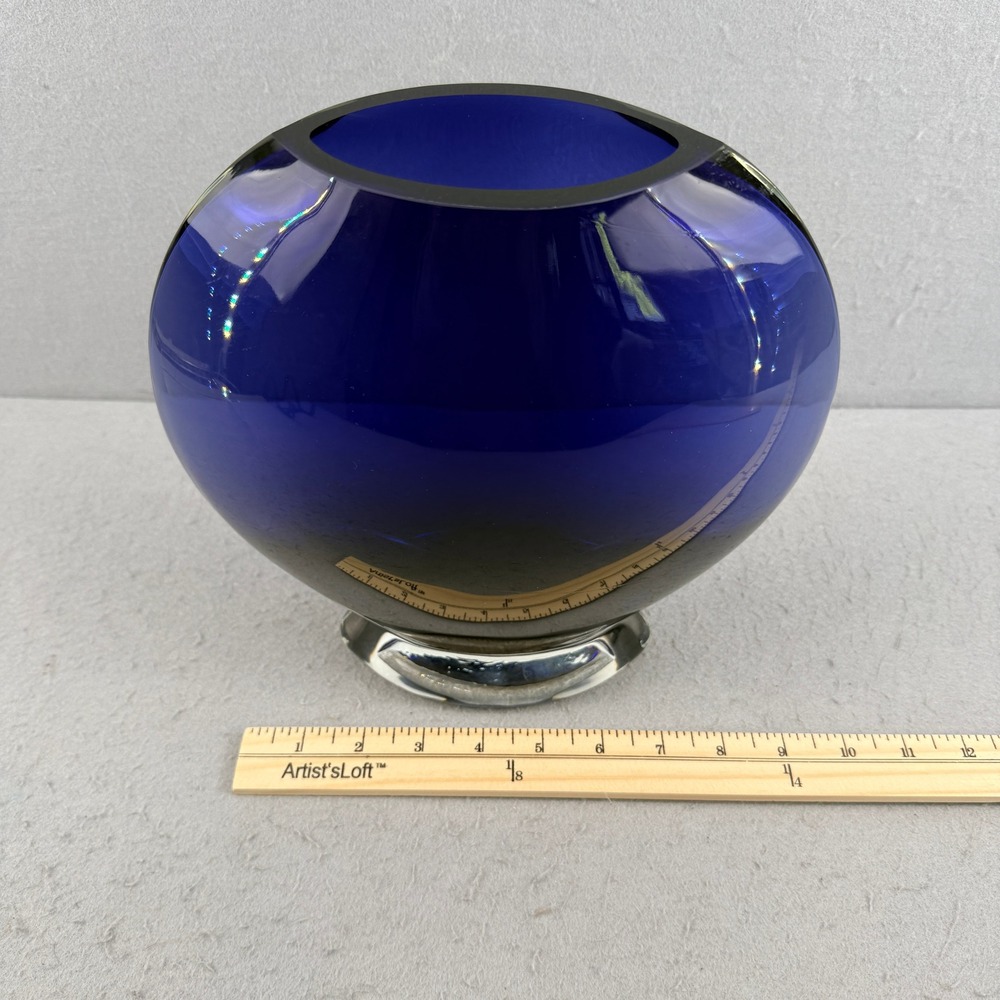 Cobalt Blue Vintage Art Glass Vase 10" Large MCM Oblique Asymmetrical Form - Picture 11 of 11